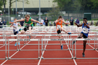 Boys under-13s 75 metres hurdles, 2019 North Eastern Track and Field Champs., Middlesbrough. Photo:  David T. Hewitson/Sports for All Pics